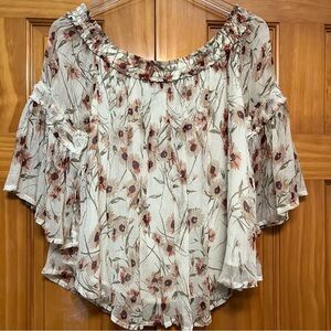 Lucky Brand Boho Bell Sleeve Floral Top Size Small